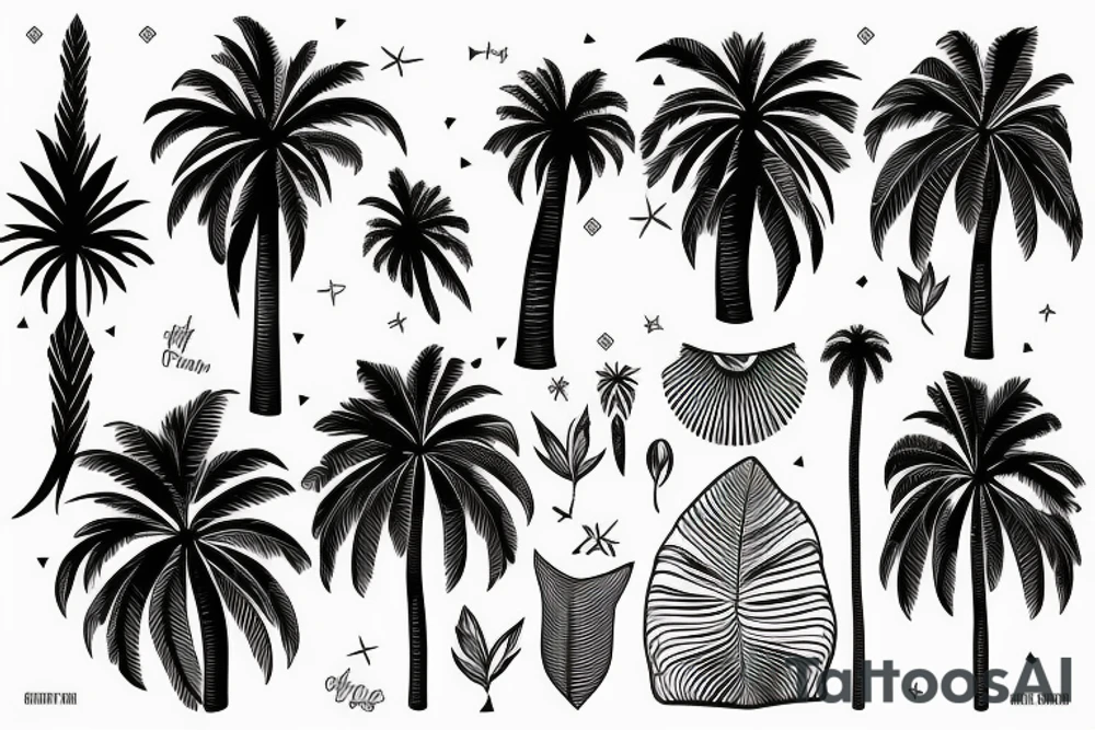 palm tree and ruins sleeve tattoo idea