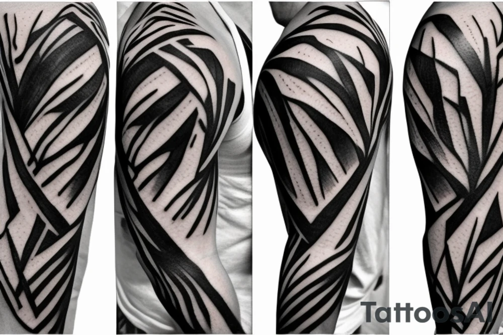 palm tree and ruins sleeve tattoo idea