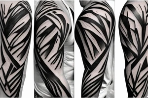 palm tree and ruins sleeve tattoo idea