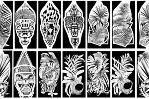 palm tree and ruins sleeve tattoo idea