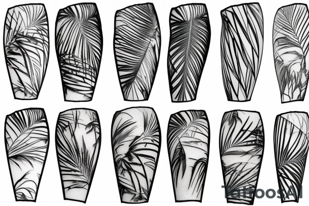 palm tree and ruins sleeve tattoo idea
