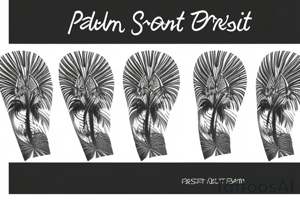 palm tree and ruins sleeve tattoo idea