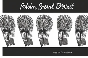 palm tree and ruins sleeve tattoo idea