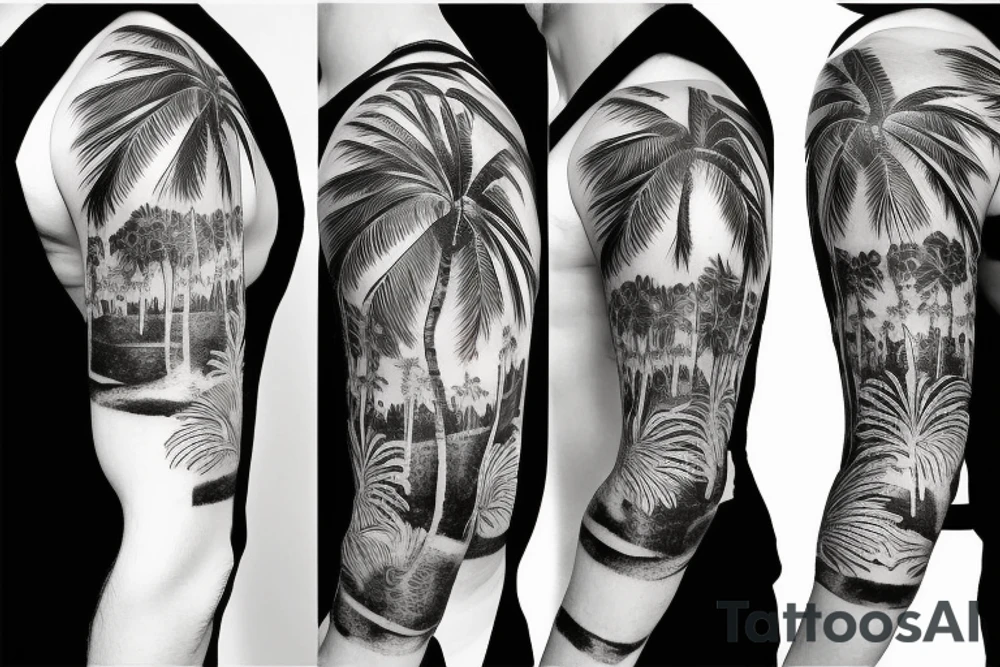 palm tree sleeve tattoo idea