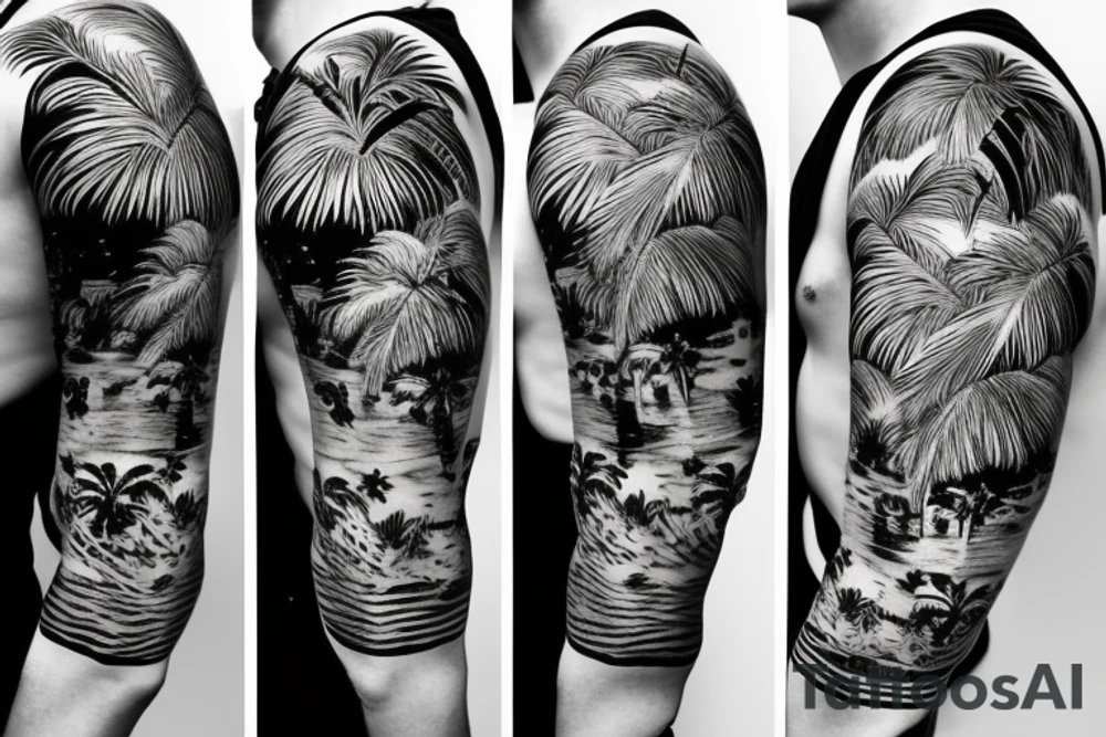 palm tree sleeve tattoo idea