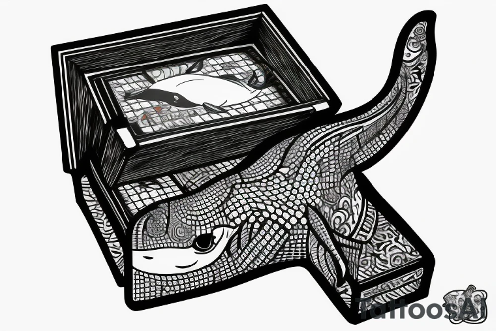 whale in square box tattoo idea