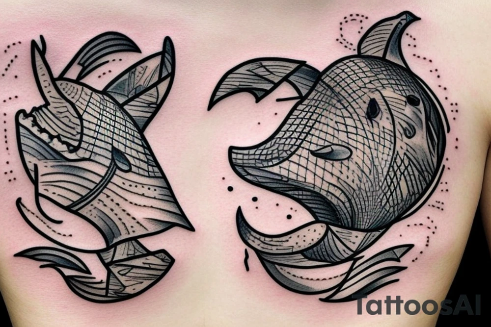 whale in a square box tattoo idea