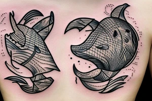whale in a square box tattoo idea