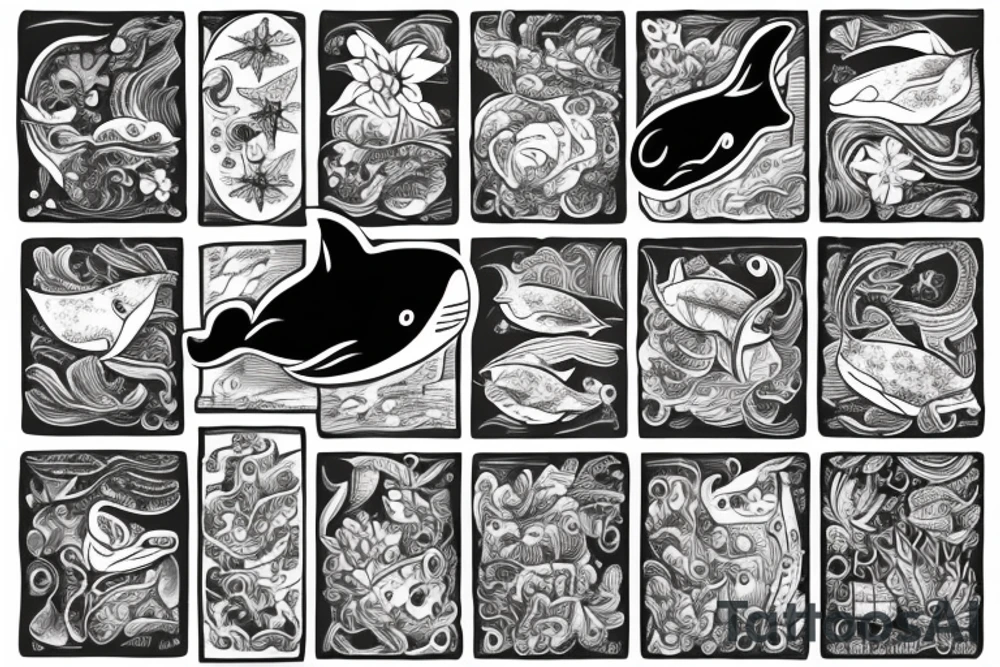 whale in a square box tattoo idea
