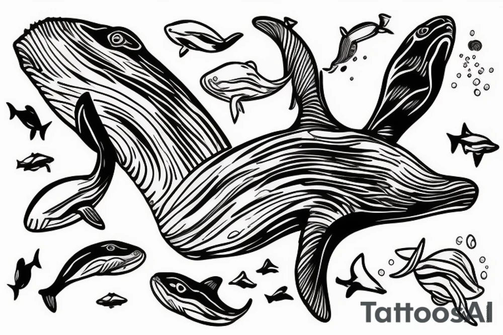 whale swiming against stream tattoo idea