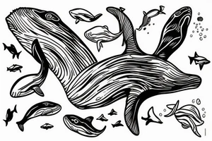 whale swiming against stream tattoo idea