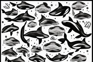 whale swiming against stream tattoo idea