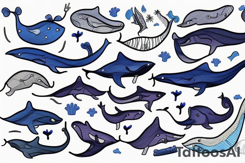 Blue whale swimming tattoo idea