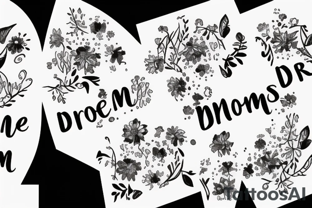 Moon with flowers and the text “newly minted, dreaming dreams.” tattoo idea