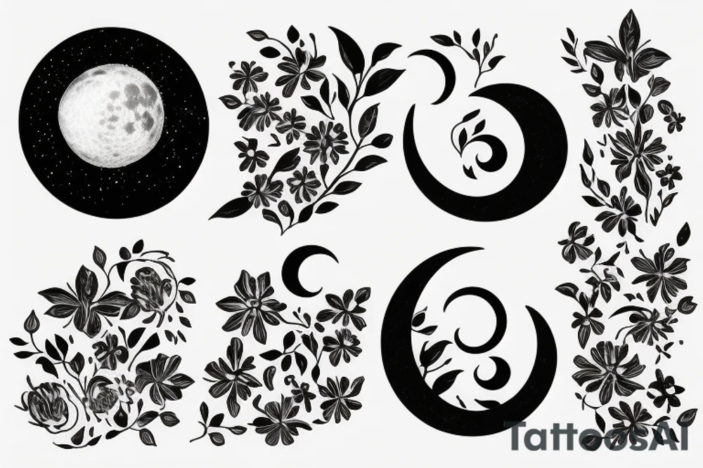 Moon with flowers tattoo idea