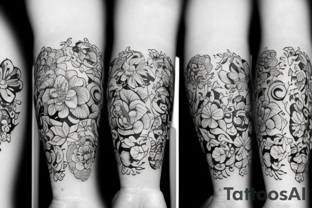 Moon with flowers tattoo idea