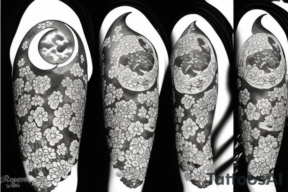 Moon with flowers tattoo idea