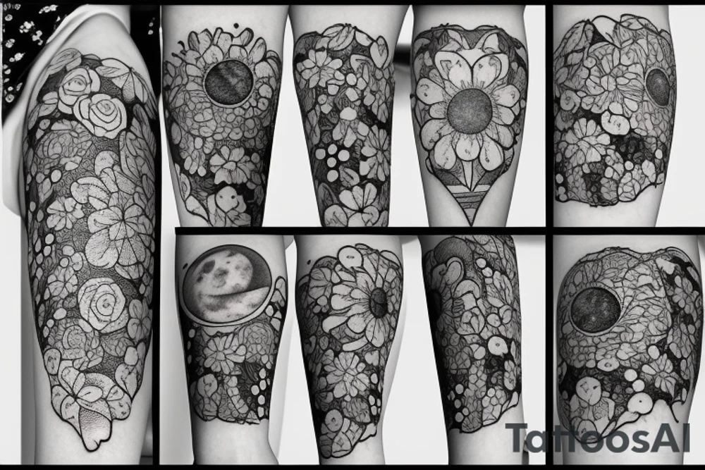 Moon with flowers tattoo idea