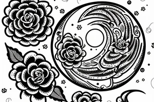 Moon outline with flower border tattoo idea