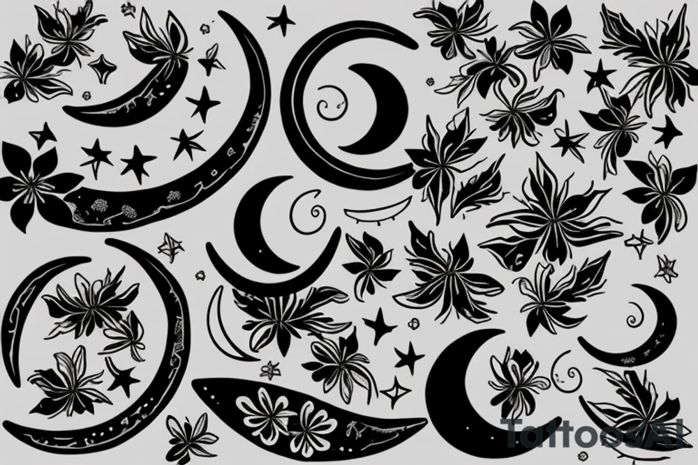 Crescent moon with flowers tattoo idea