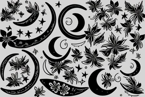Crescent moon with flowers tattoo idea