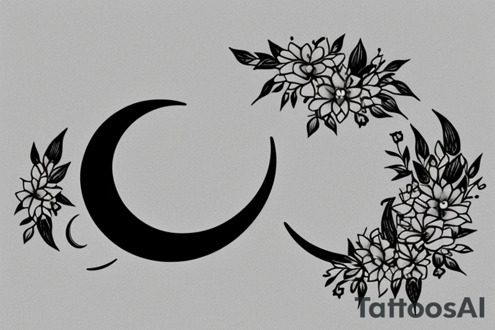 Crescent moon with small flowers in outline tattoo idea Crescent moon with small flowers in outline tattoo idea