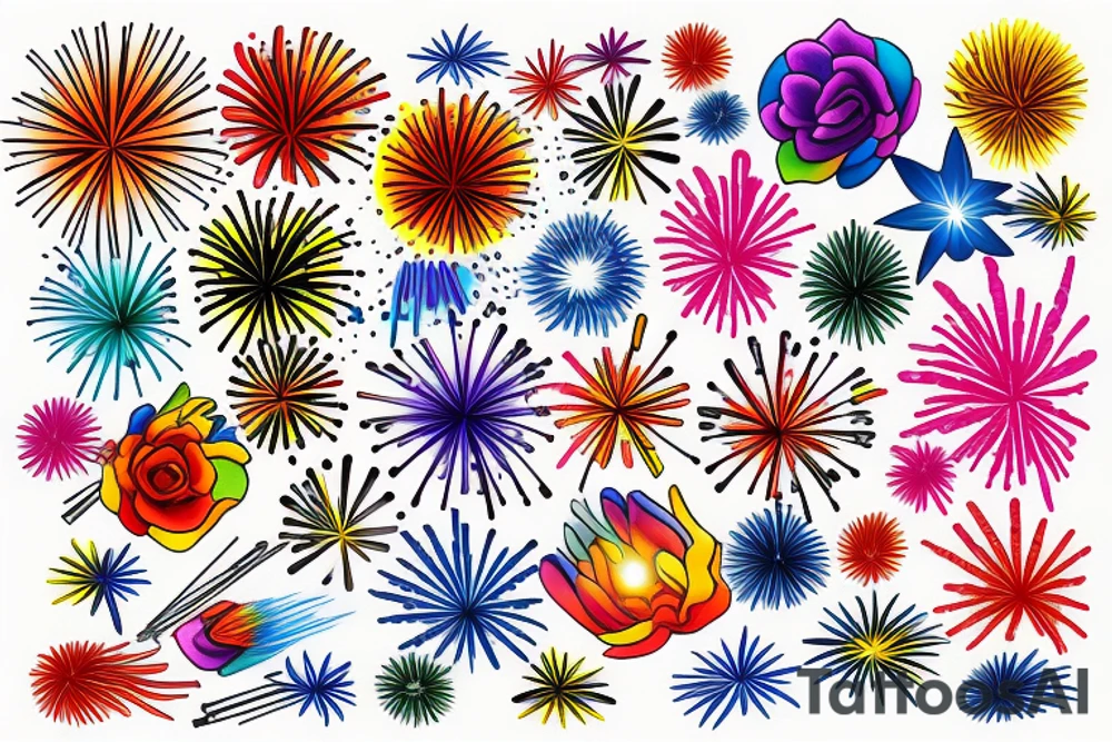 Colorful Fireworks tattoo idea