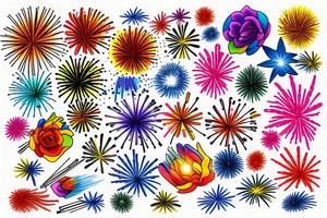 Colorful Fireworks tattoo idea