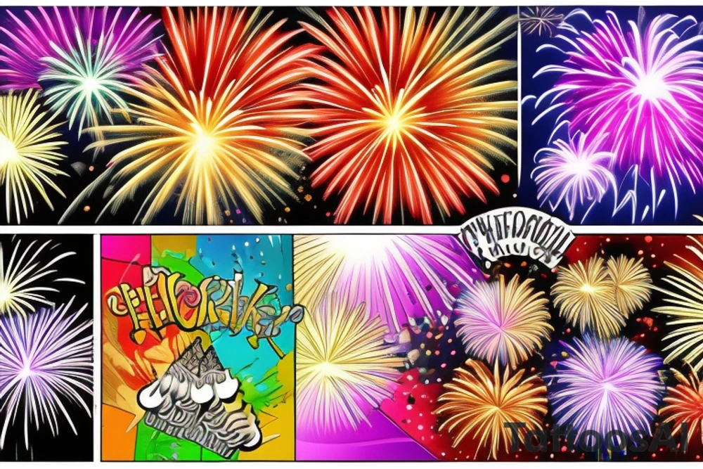 Colorful Fireworks tattoo idea