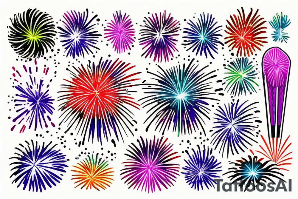 Colorful Fireworks tattoo idea