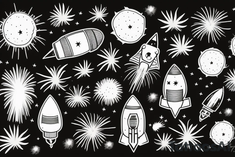 rocket explosion to Fireworks tattoo idea