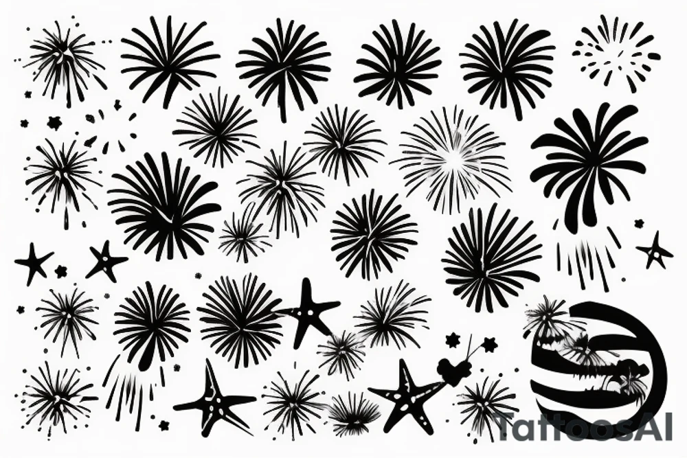 3 fireworks on the beach tattoo idea