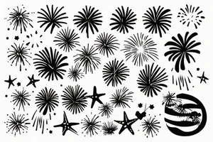 3 fireworks on the beach tattoo idea