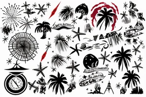 Beach view with fireworks tattoo idea