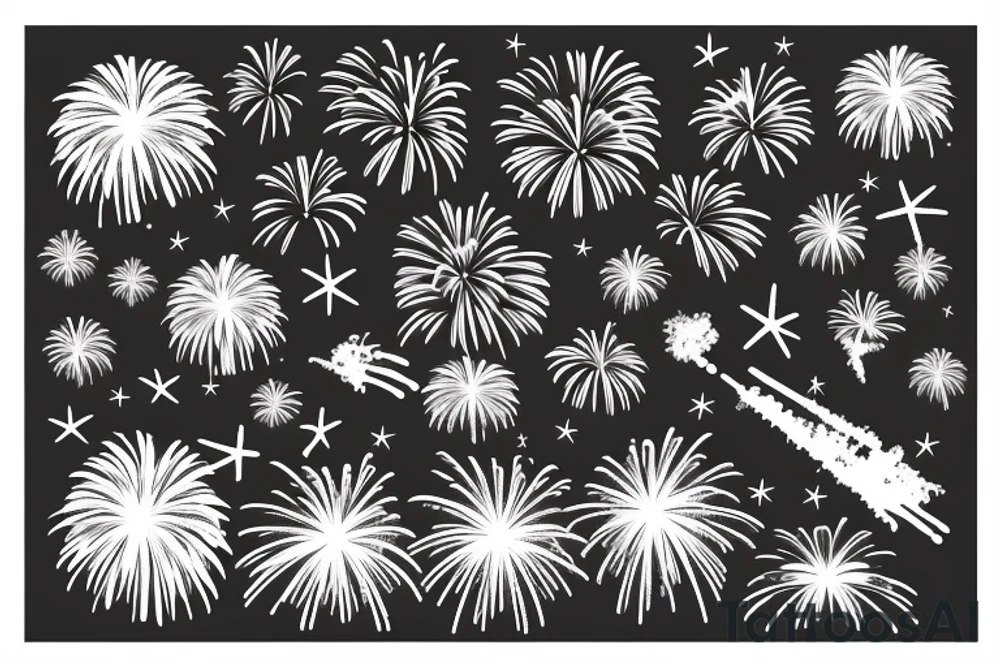Beach view with fireworks tattoo idea