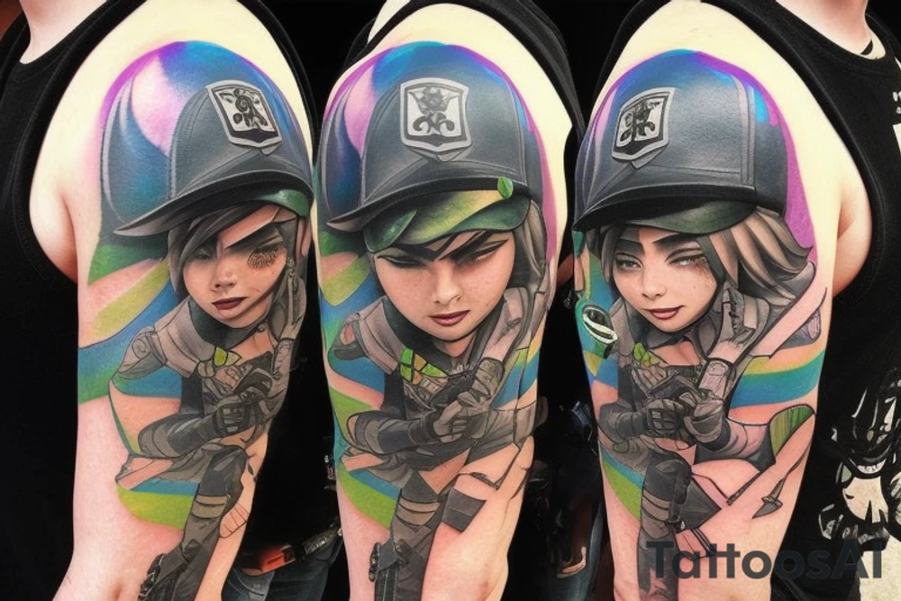 It should be from the game called Rainbow six siege. The tattoo should be the mixture of the Icons of Ash, Ela and Twitch. tattoo idea