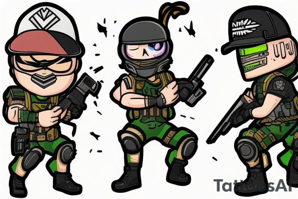 Ash, Ela and Twitch from Rainbow Six Siege game tattoo idea