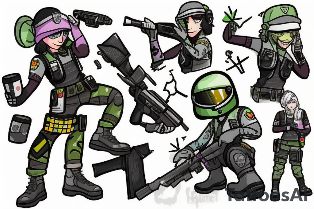 Ash, Ela and Twitch from Rainbow Six Siege game tattoo idea