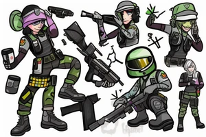 Ash, Ela and Twitch from Rainbow Six Siege game tattoo idea