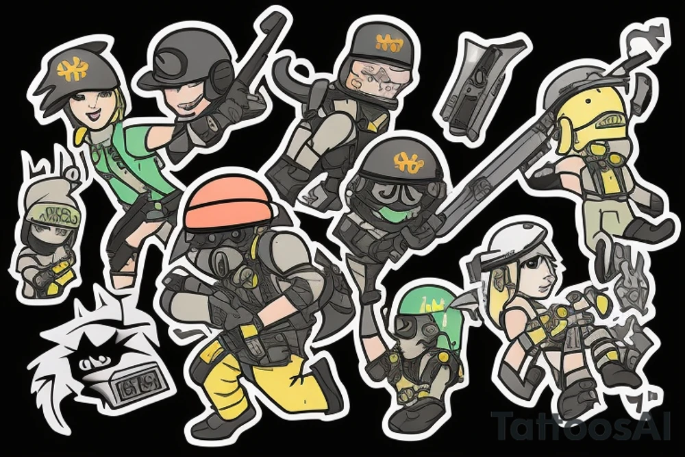 Ash, Ela and Twitch are from Rainbow Six Siege game. They have icons, need a tattoo from their icons tattoo idea