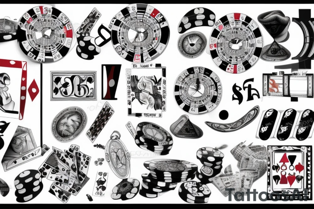 Casino, roulette, ball eight signboard,
 Las Vegas tattoo idea