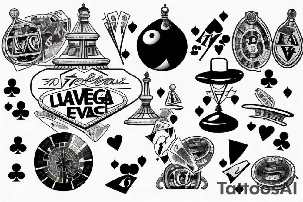 Casino, roulette,black ball eight
, signboard
 "Las Vegas" tattoo idea