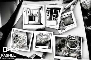 polaroid picture of a window on a plane looking out to the sky tattoo idea