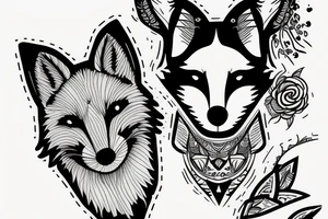 happy fox head frontal symetric tattoo idea