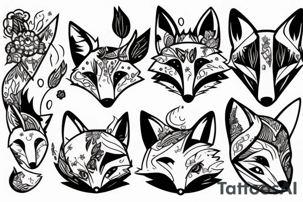 happy fox head frontal symetric tattoo idea