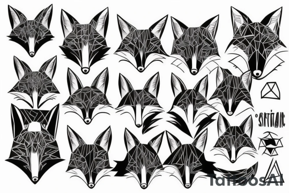 happy fox head frontal symetric tattoo idea