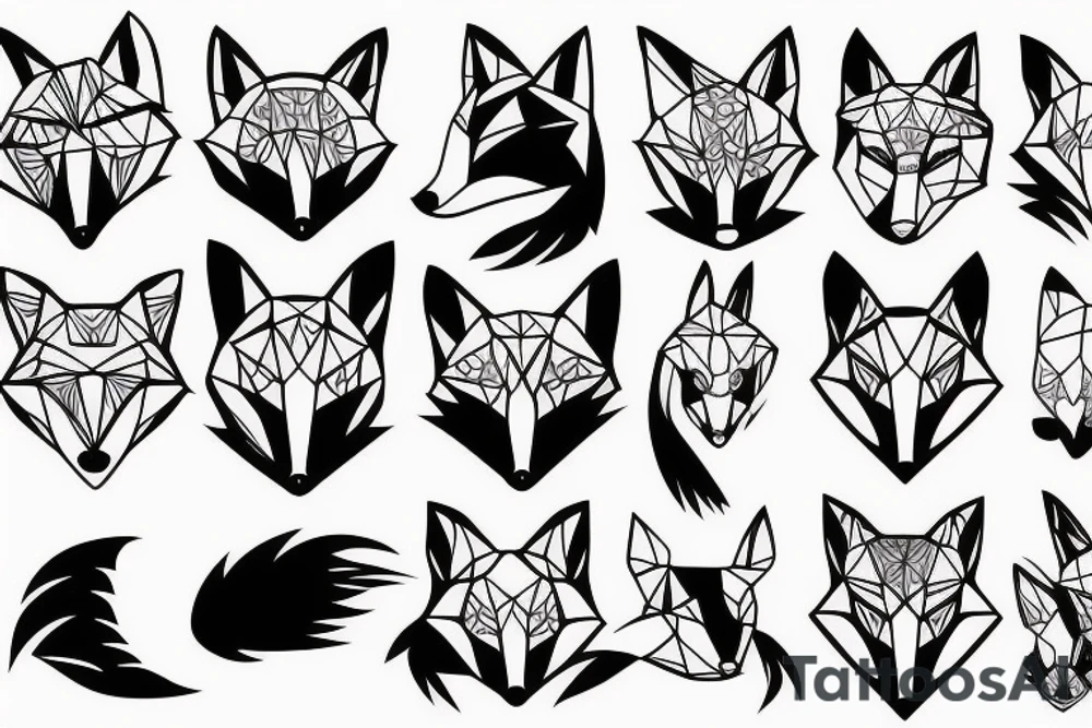 happy fox head frontal symetric tattoo idea