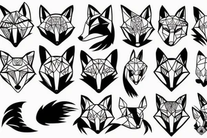 happy fox head frontal symetric tattoo idea