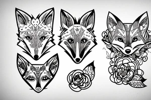 happy fox head frontal symetric tattoo idea