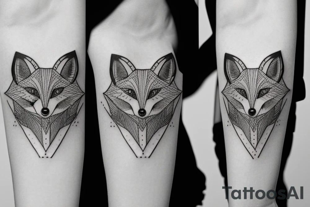 happy fox head frontal symetric tattoo idea